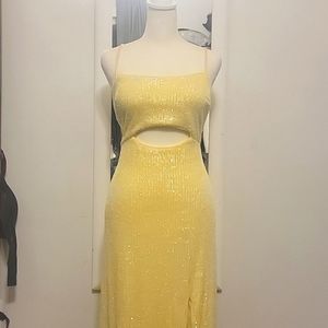 AQUA Yellow Sequined Gown